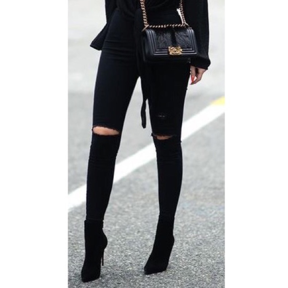 LAST 1🖤 knee slit Leggings black trendy - Picture 4 of 5